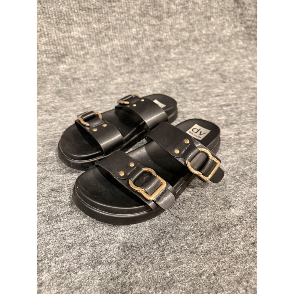 DV Dolce Vita Unique Black Double Strap Buckle Platform Slide Sandals Womens 8